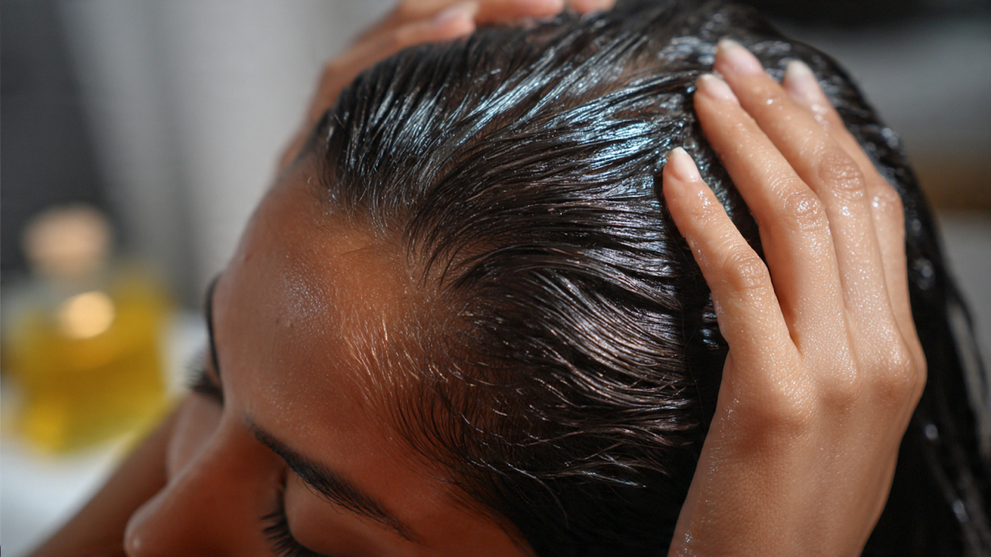 Applying Hair Oil 